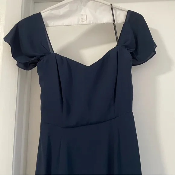 WAYF Rachel Off the Shoulder Gored Maxi Dress in Navy - Picture 6 of 10